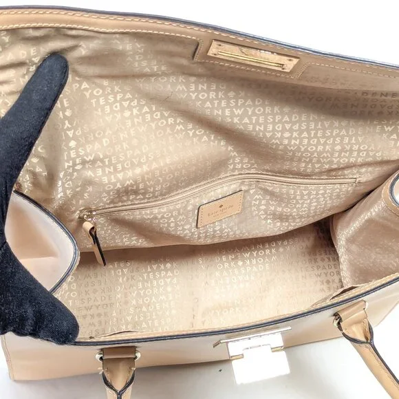 KATE SPADE Leather Gold Clasp Harwood Place Sinclair Nude Hand Bag - Picture 8 of 16